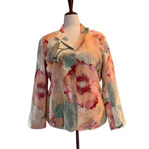 Chico's Jacket Watercolor Floral Blazer Jacket Lined Shell Button Close 2 12 L